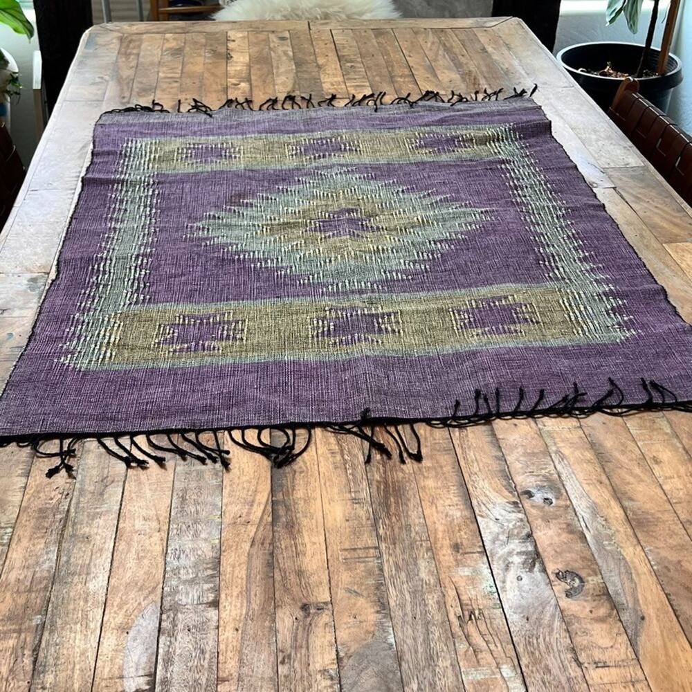 Handwoven Purple Geometric Fringed Rug 38" x 32"
